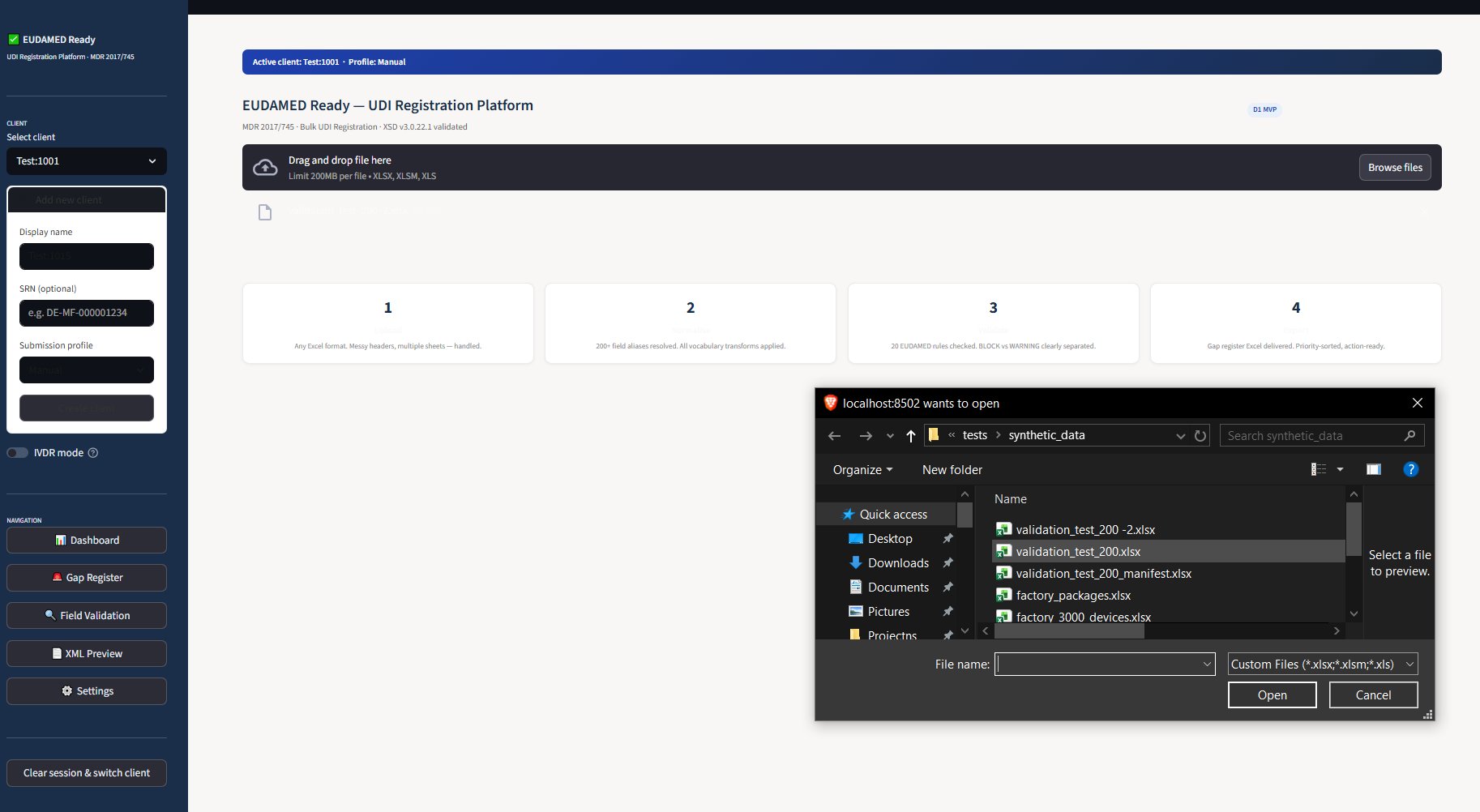 Upload interface showing drag and drop file upload